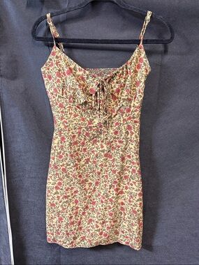 Women’s Floral Tie-Front Slip Dress in Yellow and Red